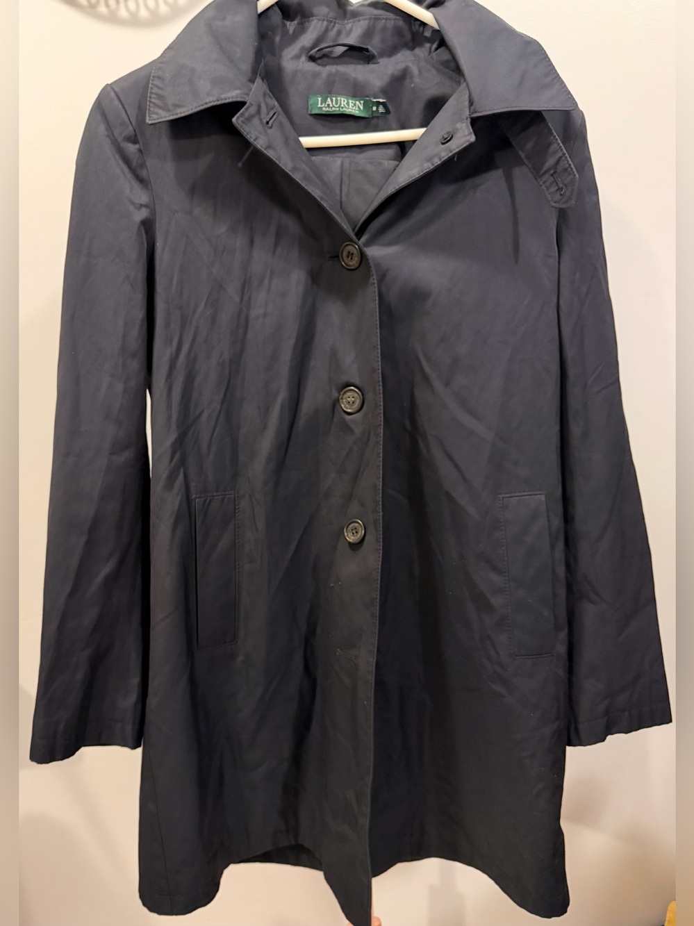 Ralph Lauren Navy Blue Single-Breasted Trench Coat